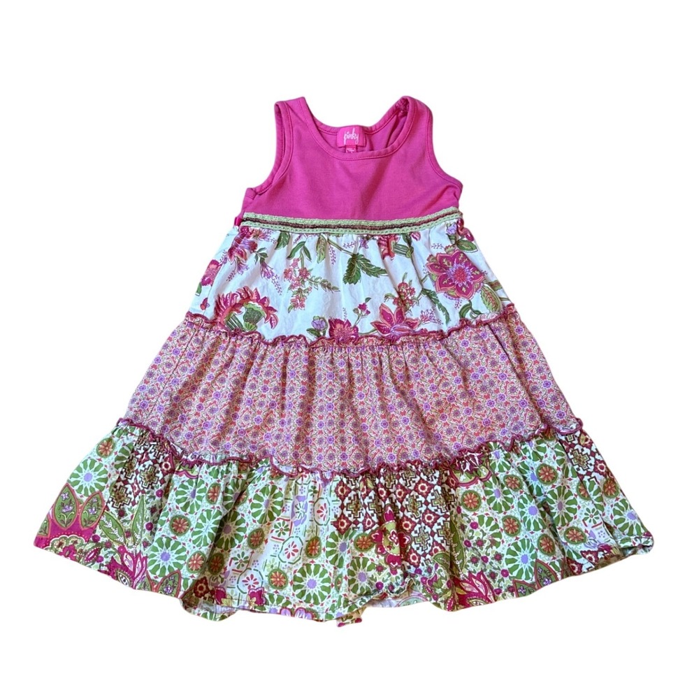Pinky Tiered Floral Paisley Boho Dress Kids Pink Sleeveless SIZE 6